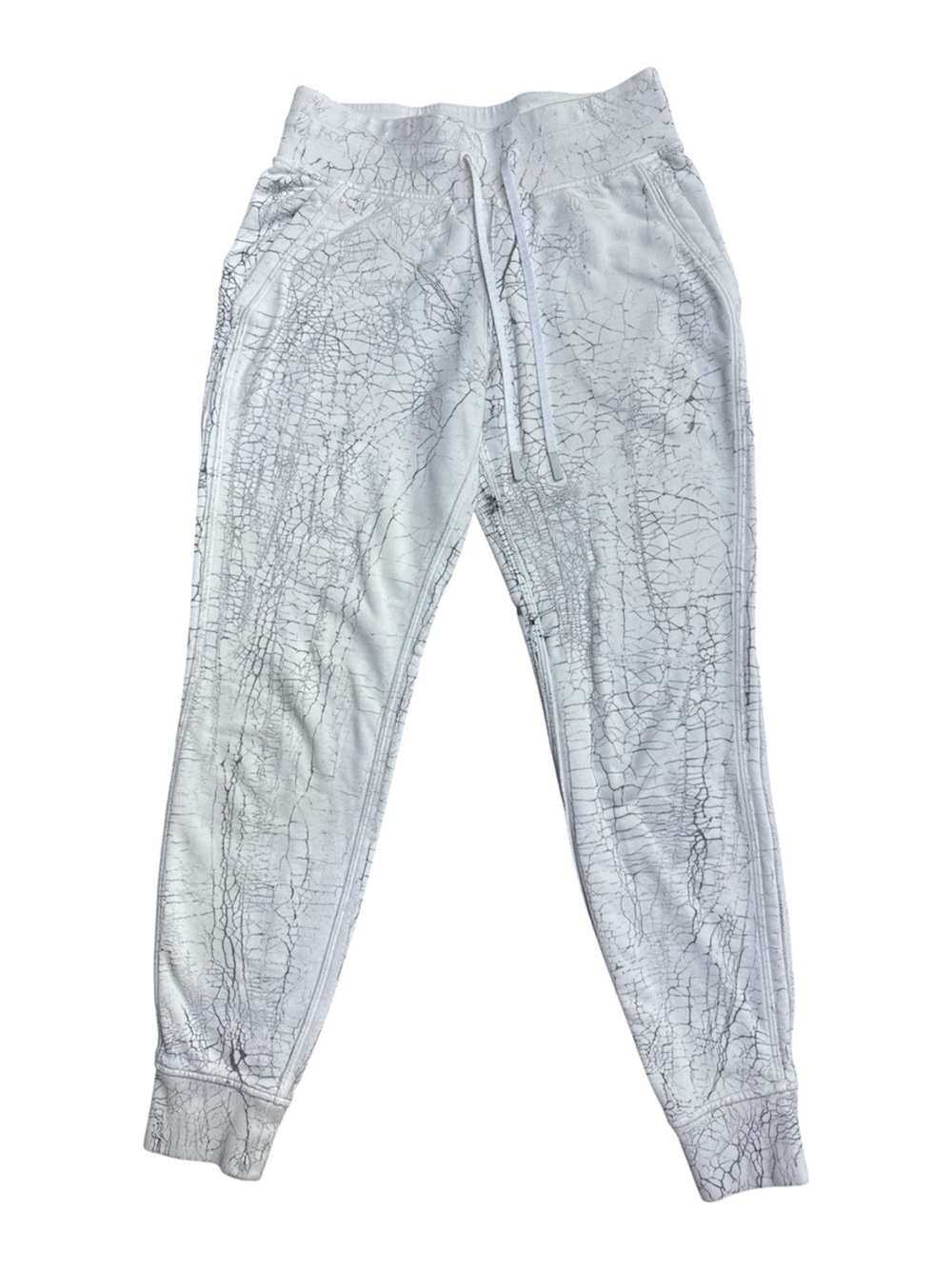 Lululemon Warm Down Jogger 7/8 White Gray Crackle Marble Print Size 4 EUC
